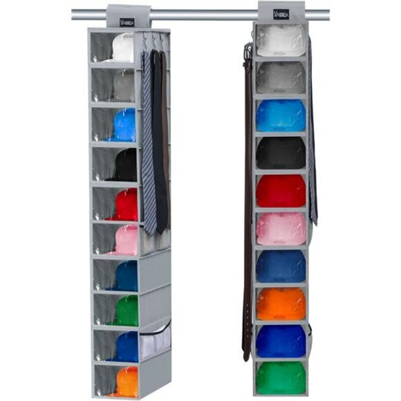 Hanging Hat Organizer with Dust Cover 10 Shelf Closet Cap Storage Holder - Picture 1 of 8